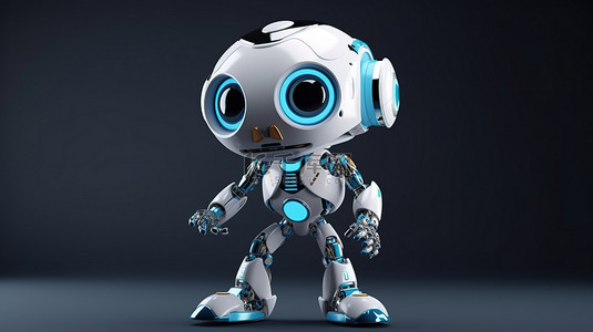 卡通人物张开可爱的 3D 渲染人工智能机器人的手