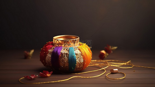 在 3D 渲染中以令人惊叹的传统 rakhi 背景庆祝 raksha bandhan 的欢乐庆典