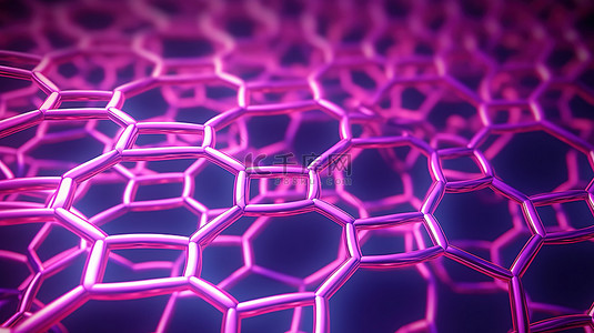 格子紫色背景图片_采用创新技术的紫粉色石墨烯分子纳米结构的 3D 渲染
