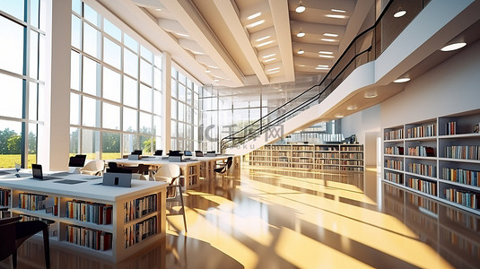 当代图书馆内部 3D 可视化