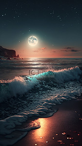 沙滩月亮夜晚美丽背景