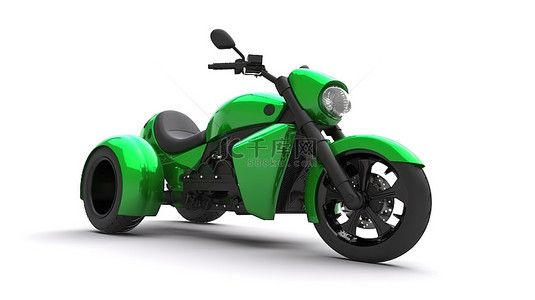 白色背景下两人绿色城市运动摩托车的 3D 渲染