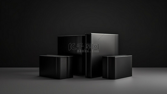 品牌展示模板背景图片_矩形书盒样机模板的 3D 渲染，带有黑色硬纸板，用于品牌展示