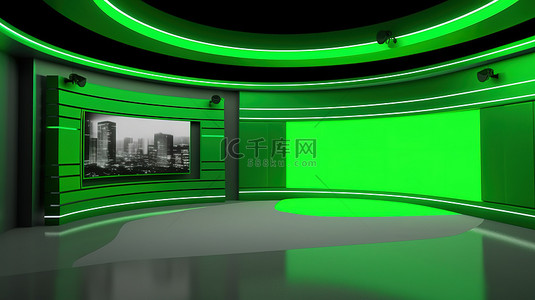 渲染绿背景图片_绿屏增强型 3D 电视演播室