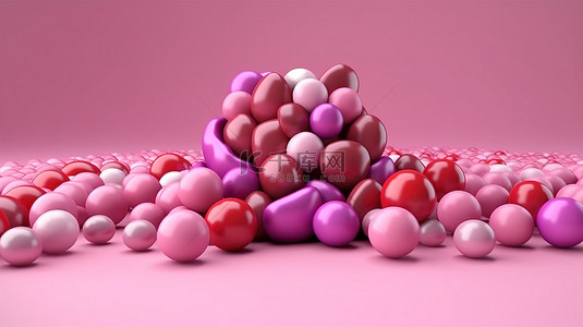 3D 渲染背景上充满活力的粉红色糖果是甜蜜的情人节想法