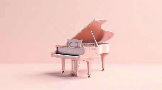 音符背景图片_3D 粉红色背景上展示的优雅钢琴