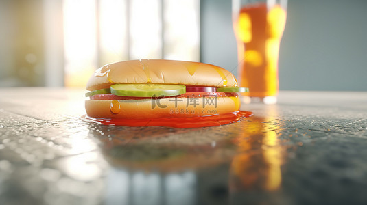 3d 渲染漂浮的热狗汉堡和软饮料