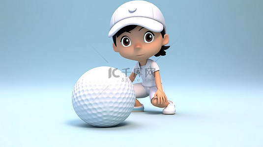 卡通男生背景图片_异想天开的 3D 卡通亚洲青少年玩白色高尔夫球