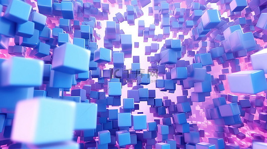 抽象蓝色和紫色立方体的空中展示令人惊叹的 3D 渲染