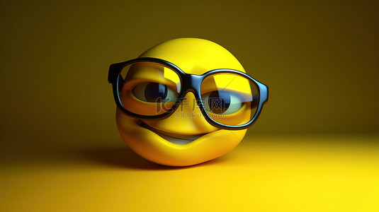 3d 渲染图像中的假笑黄色表情符号散发着凉爽