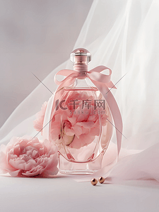 粉色丝带花卉纱巾香水摄影广告背景