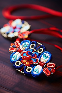 手工制作的彩线中国刺绣头饰