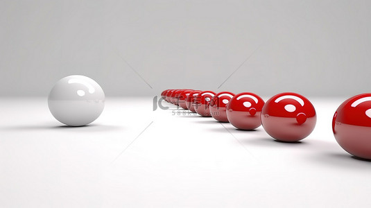 明亮的白色背景上的动态红球和宁静的白球科学 3D 渲染
