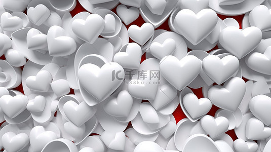 快乐情人节背景背景图片_3D 渲染情人节背景与抽象的白心带来欢乐和爱