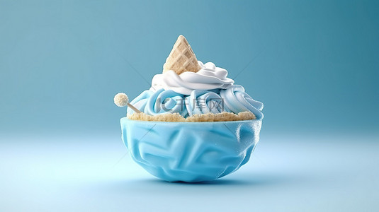 创新的华夫饼锥杯，里面装满了美味的冰淇淋 3D 渲染