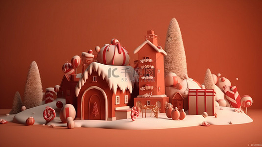 冬季主题背景图片_节日问候圣诞节和新年的 3D 渲染主题