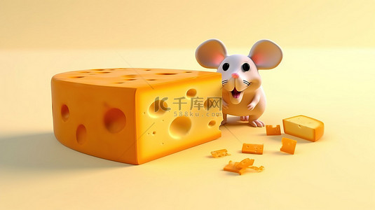 老鼠奶酪背景图片_奶酪和老鼠的 3d 插图