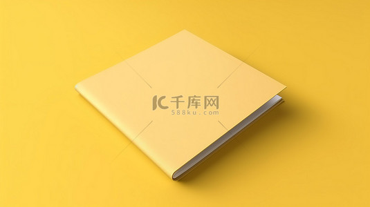 3D 渲染的软封面方形小册子小册子和邀请样机，在充满活力的黄色背景上带有逼真的阴影