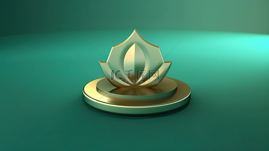 潮水绿色背景闪亮 3D 设计上的金福图纳奖徽章