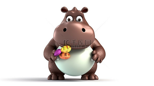 人物胖背景图片_有趣的 3D 河马人物和美味的复活节巧克力蛋