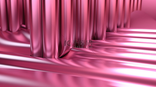 彩色金属背景图片_在充满活力的粉红色背景上闪亮金属轮廓的 3D 渲染