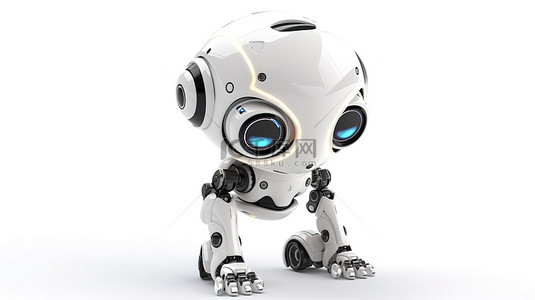 可爱的 ai 机器人在白色背景下考虑 3d 渲染