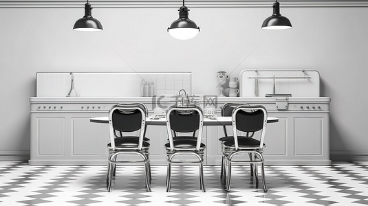复古厨房背景图片_复古厨房场景单色咖啡桌和椅子搭配老式电器在前面的视图