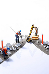 工人建筑背景图片_白色背景中的微型建筑工人