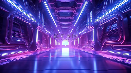紫色霓虹灯 3D 渲染现代和未来科幻背景免费提供