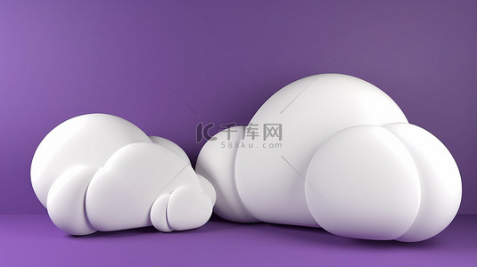 孤立的紫色横幅背景与 3d 白色气泡