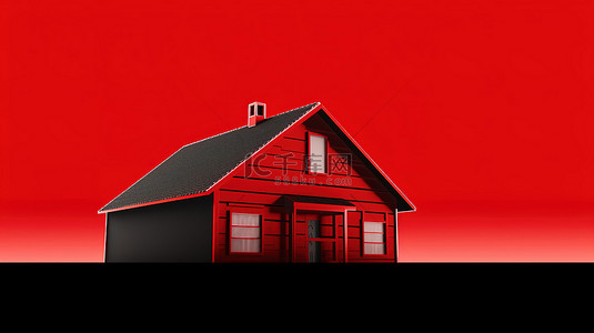 房地产横幅背景，带有 3D 房屋轮廓和醒目的红色边框