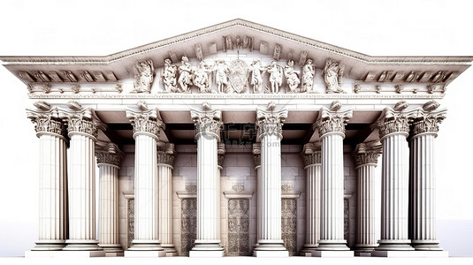 经典建筑白色背景，带有柱子和空间，适合您的设计 3D 渲染