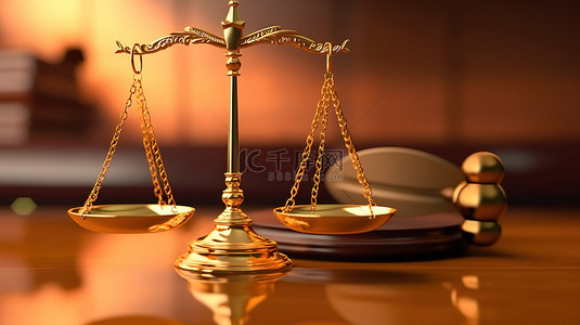 法律宣讲背景图片_3d 渲染的法律象征木槌法官和正义的黄金天平