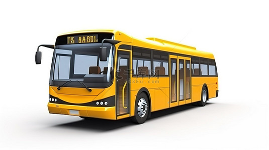城市品牌背景图片_3d 渲染的城市巴士独自站在白色背景上