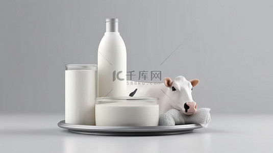 白色心背景图片_乳白色护肤品广告牛奶样机美容概念，白色背景上有 3D 插图包括切割路径