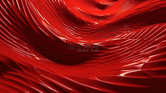 抽象设计中传统日本红水曲线波浪图案的 3D 渲染