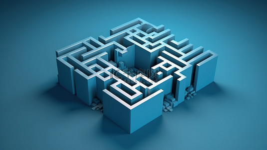 孤立的蓝色背景 3d 黑色迷宫立方体概念描述迷宫抽象等距插图