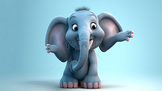 可爱的 3D 大象插画挥手打招呼