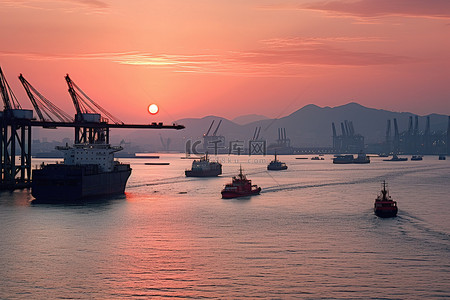 海口岸背景图片_日出时的香港口岸