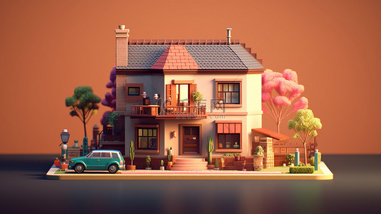 房地产设计背景图片_像素艺术设计 3D 渲染的家