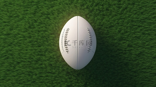 带有 3d 渲染的白色橄榄球的绿色田野的顶视图