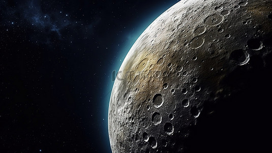 星空背景图片_月球在外太空的存在插图 3D 渲染