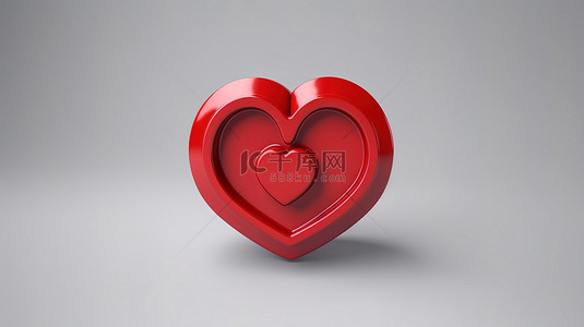 心形图标的真实 3D 渲染，红色象征着爱的支持和喜欢按钮