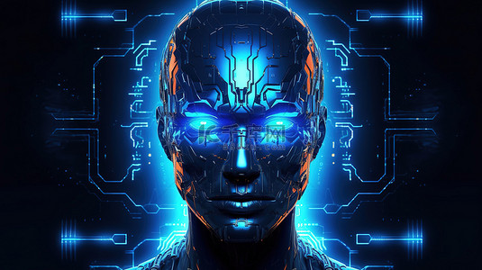 未来全息 Nem 加密机器人脸的 3D 渲染