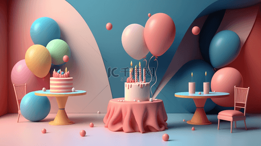 生日气球蛋糕背景图片_生日气球蛋糕立体背景