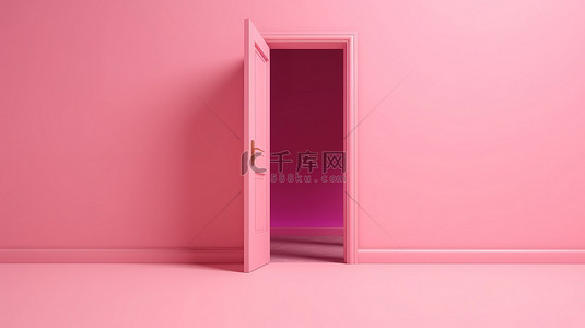 打开大门背景图片_粉红色背景，具有打开的门的孤立 3d 渲染