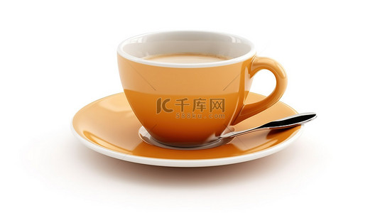 白色咖啡杯盖背景图片_白色背景上的 3d 渲染咖啡杯