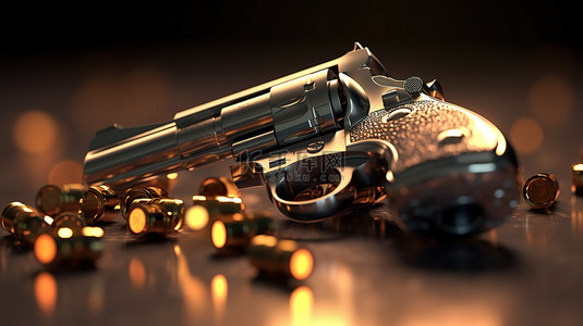 枪和子弹概念的 3d 渲染