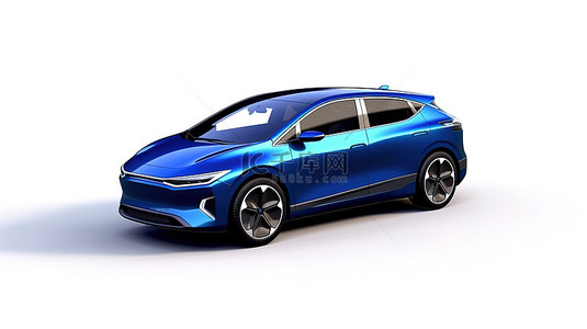 具有扩展范围的时尚深蓝色电动城市掀背车的 3D 插图