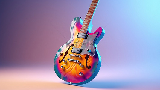 抽象吉他音乐横幅的 3D 插图设计